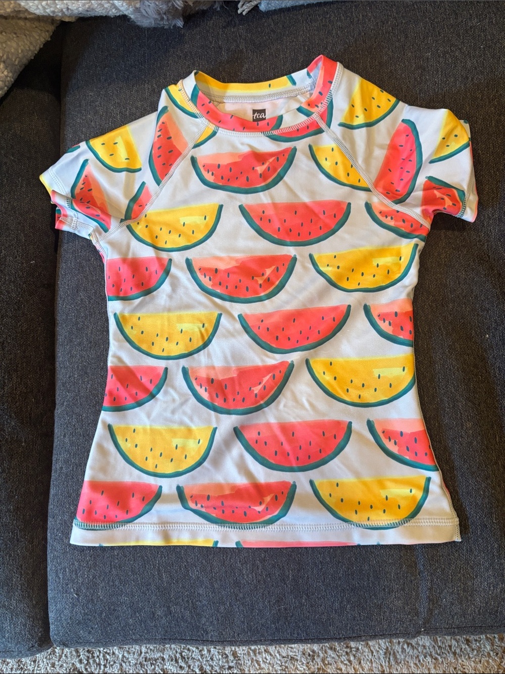 Tea Collection Kids' Watermelon Print Rashguard - White, Pink, Yellow, Teal